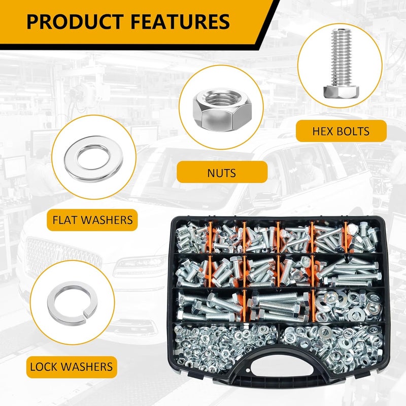 ZTF 432pcs Nuts and Bolts Assortment Kit,M6 M8 M10 Heavy Duty Bolts and Nuts Kit, M6x1.0 M8x1.25 M10x1.25 (12mm to 45mm) Hex Bolts and Nuts Kit, Fully Threaded Machine Screw Sets - Image 3